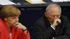 Opsnappet kommunikation mellem den tyske finansminister Wolfgang Schäuble og kansler Angela Merkel.